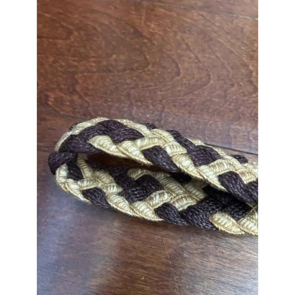Vintage Braided Fiber and Leather Woven Belt in Brown and Tan with Metal Buckle
